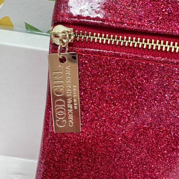 Carolina Herrera Red Clutch Bag Good Girl Makeup Pouch Glossy Patent Sparkle NEW - Picture 4 of 5